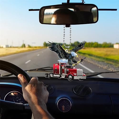 Miniatura 2 de Adorno colgante de espejo retrovisor de camión rojo, adornos de coche de cruz de águila, colgante de espejo automático, accesorios colgantes de