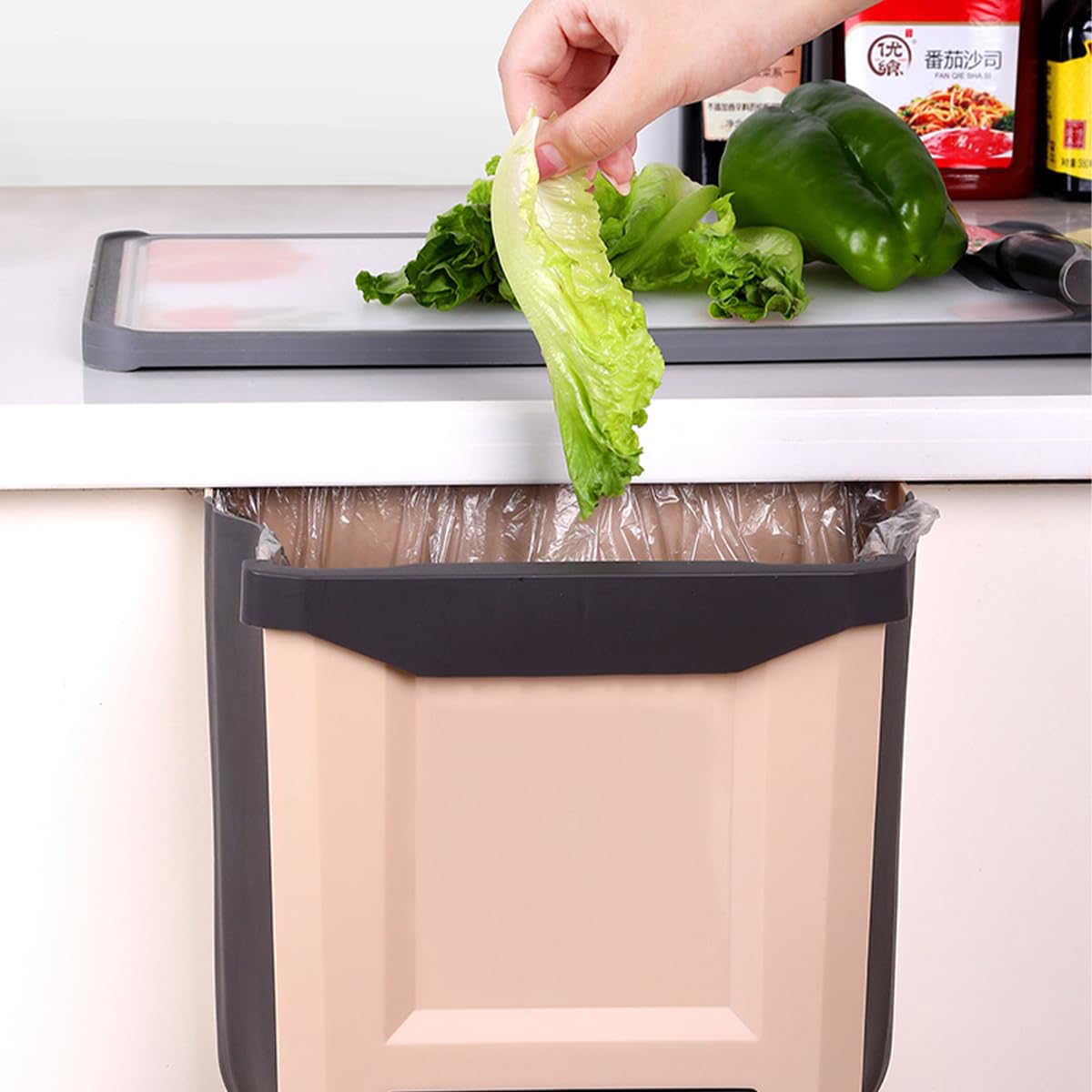 Poubelle de Cuisine Pliante Suspendue, Poubelles de Placard pour Porte d'armoire, Poubelles sous Le Comptoir d'évier, Poubelle pour Chambre à Coucher