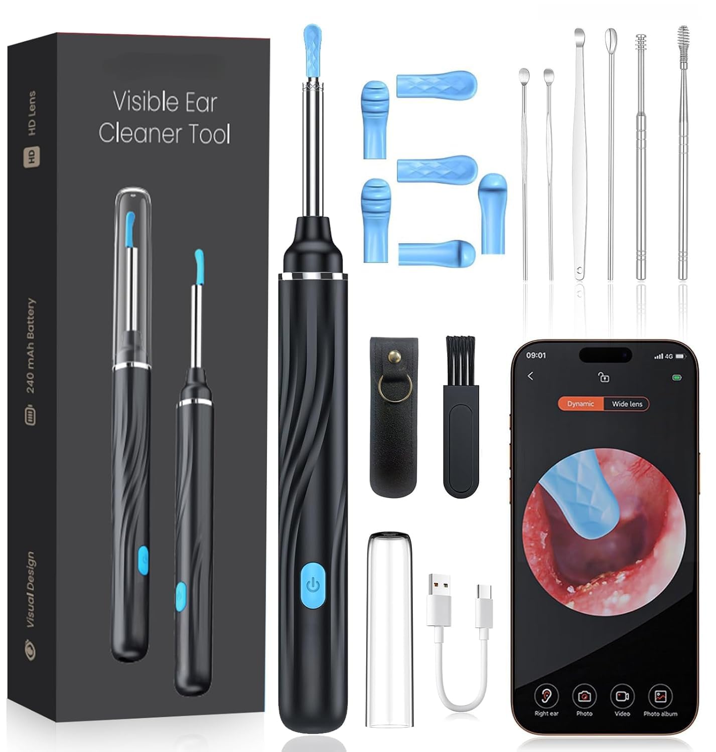 KENASHII Ear Wax Removal, Ear Cleaner with Camera, Wax Cleaner Kit 1080p FHD Camera with Ultra fine 4.5mm Lens, Camera Otoscope with Light, Ear&Nose Cleaning Kit for Android & ios