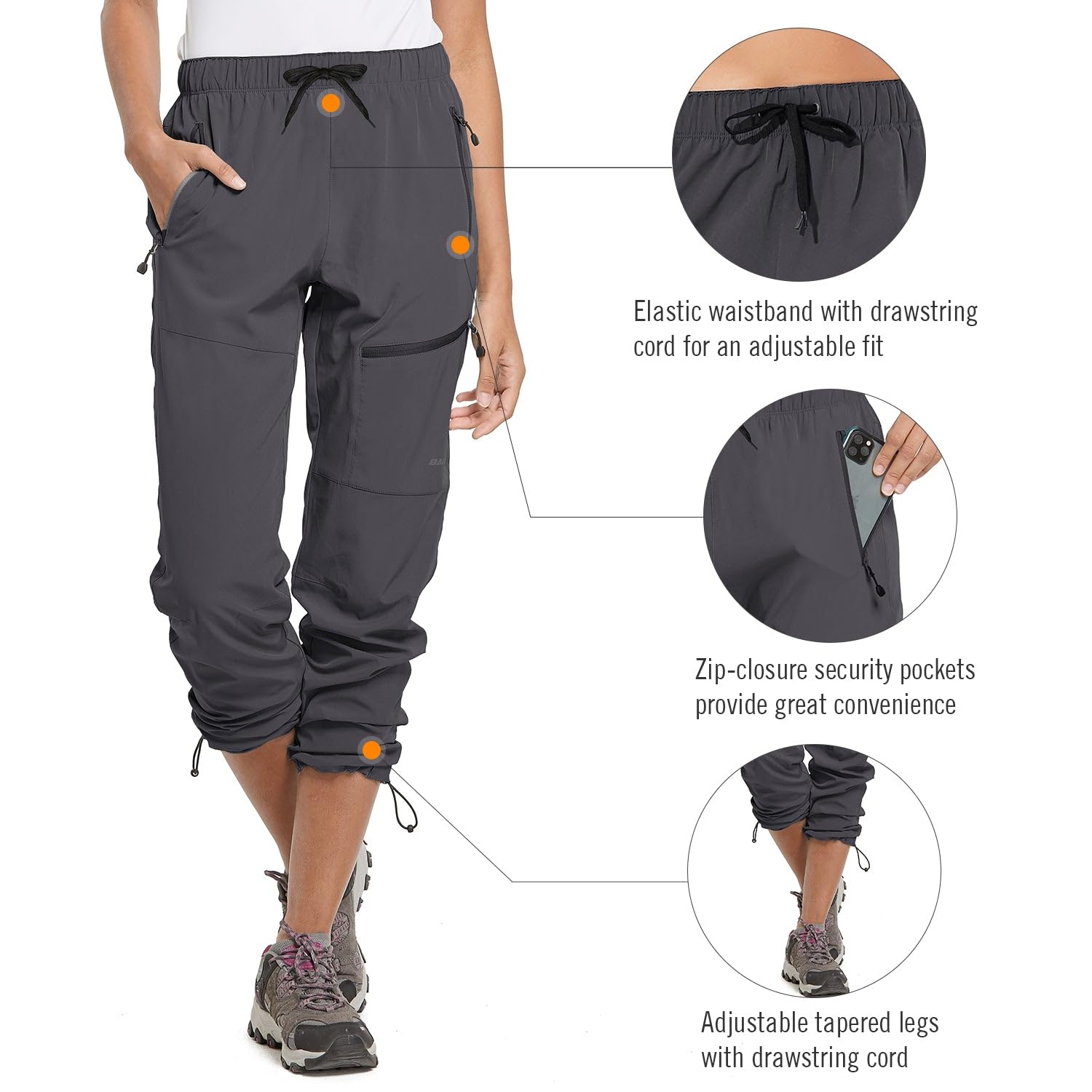 BALEAF Pantaloni Trekking Donna UPF 50+ Asciugatura Rapida Pantaloni Cargo Donna Traspiranti Impermeabile