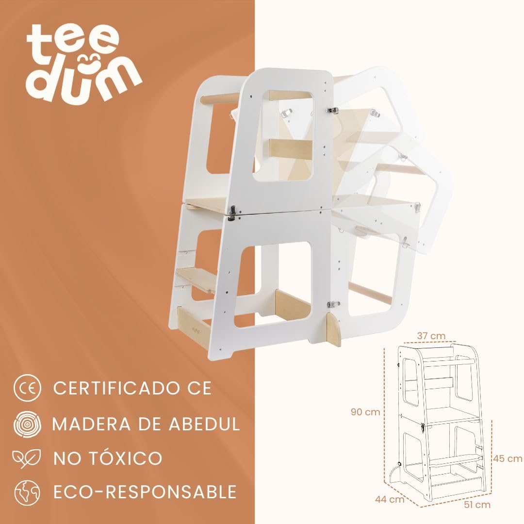 Torre de Aprendizaje Montessori para Niños Convertible en Escritorio – Torre de Observación de Madera para Niños de 12 Meses a 6 Años (Madera Natural)