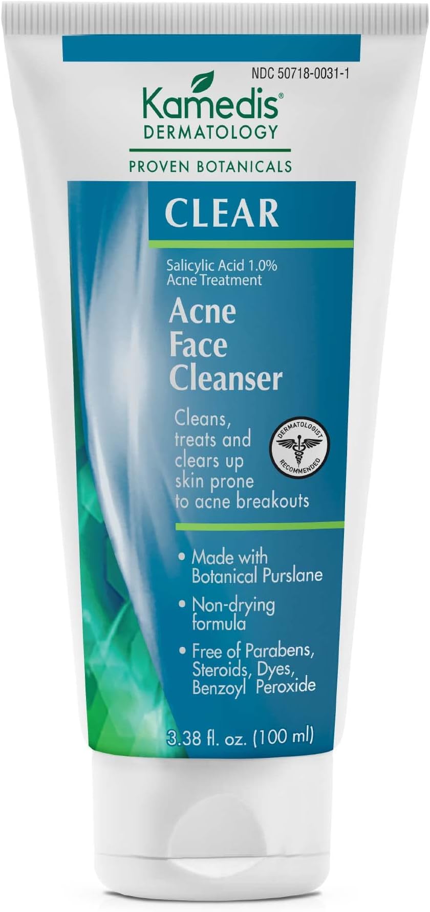 Kamedis Dermatology Daily Acne Cleanser Treatment with Salicylic Acid (1%) for Oily, Acne-Prone Skin, Foaming-Gel with Proven Botanicals for Breakouts, Pimples, & Inflammation, Made in USA, 3.38 Fl Oz