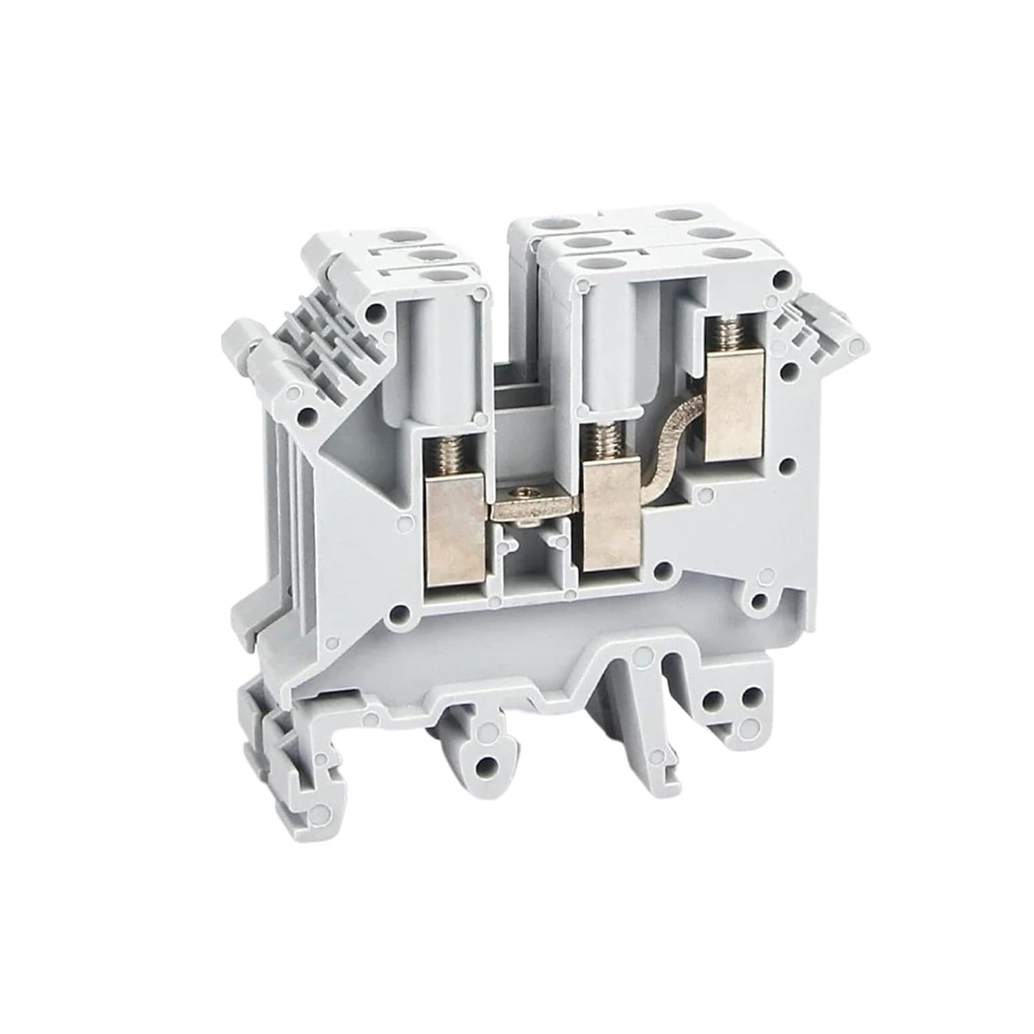UK-5-TWIN DIN Terminal 10Pcs Multi Conductor 3 Inputs Screw 24A 500V One in Two Out Distribution Block