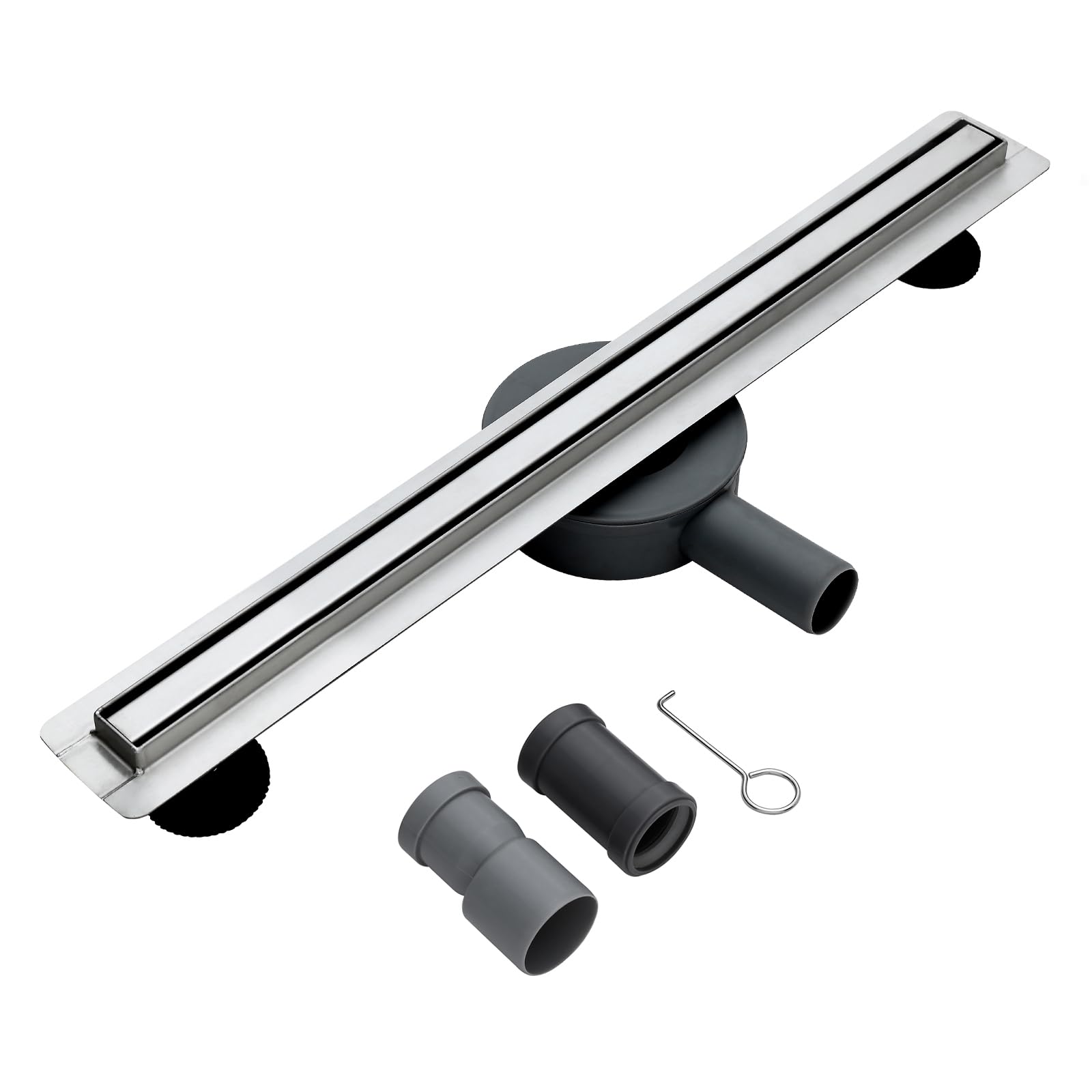 KEOKBON 80 * 3cm Stainless Steel Shower Drain Grate with 360° Siphon Odor Stop, 2-in1 Tileable Drain Channel Shower Drain, 2 Drain Adapters DN50 DN40