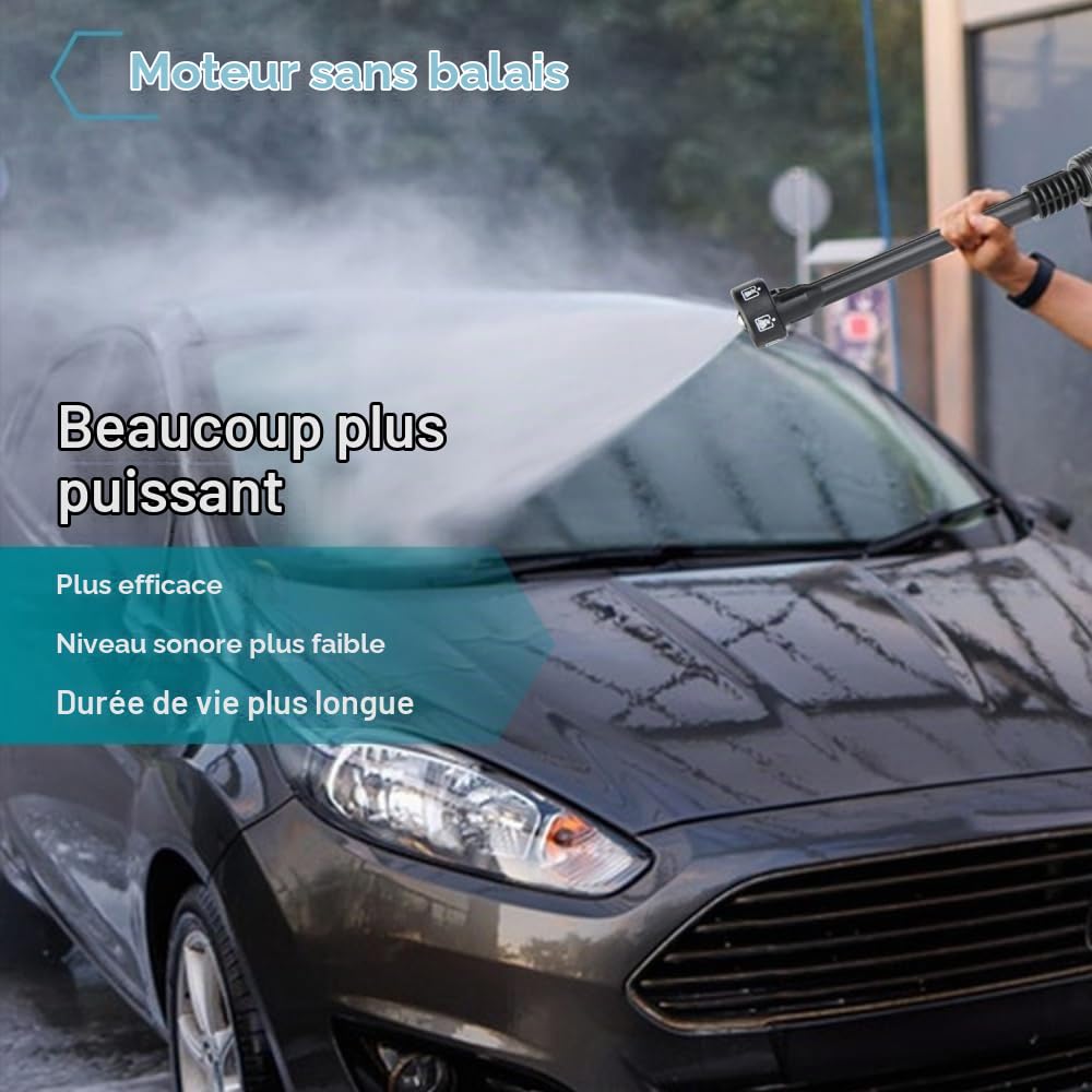 Nettoyeur Haute Pression sans Fil, 21V Max 200 Bar Nettoyeur Haute Pression sur Batterie 6,0Ah, Press & Clean Pistolet de Lavage avec écran LCD de Puissance et 3 Vitesses (Noir)