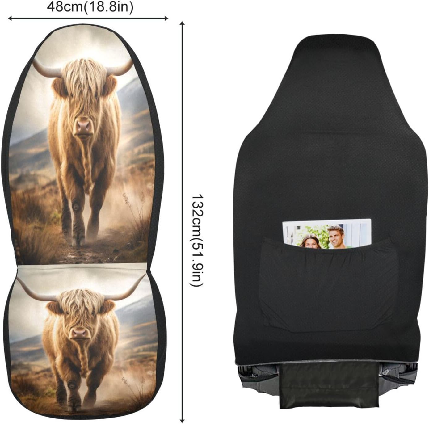 YETTASBIN Highland Cow Front Car Seat Cover, Non-Slip Stain Water Resistant Breathable Car Seat Protector Universal Fits SUV, Auto Cars, Truck, 2 Pack