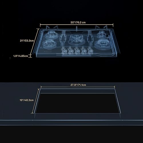 Miniatura 7 de Empava Cocina de gas natural deslizante de 30 pulgadas con 4 quemadores sellados empotrados profundos, rejillas continuas resistentes en acero