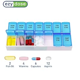 Ezy Dose Weekly (7-Day) AM/PM Pill Organizer, Vitamin Case, and Medicine Box, Medium Compartments, 2 Times a Day, Blue