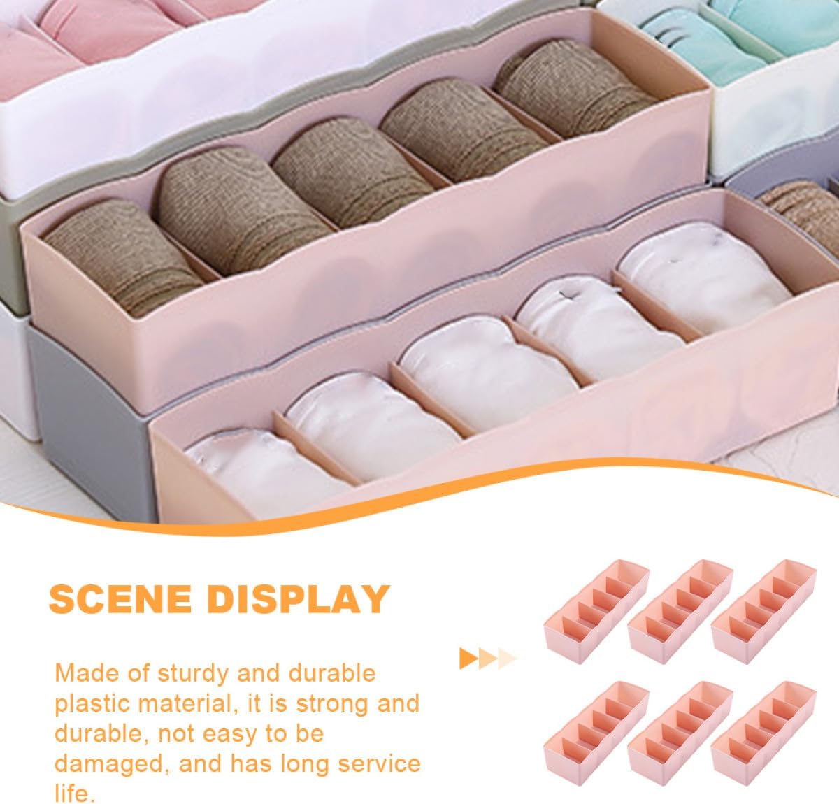 6pcs Plastic Underwear and Socks Organizer Box, Drawer Divider for Closet Storage, Nordic Pink Plastic Sock and Underpants Holder for Home Use