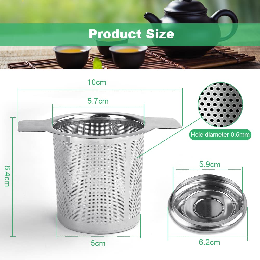 Filtro Per Tè In Acciaio Inox Con Ciotola Raccolta Gocce – Infusore A Rete Con Manico A Doppia Ala, Argento