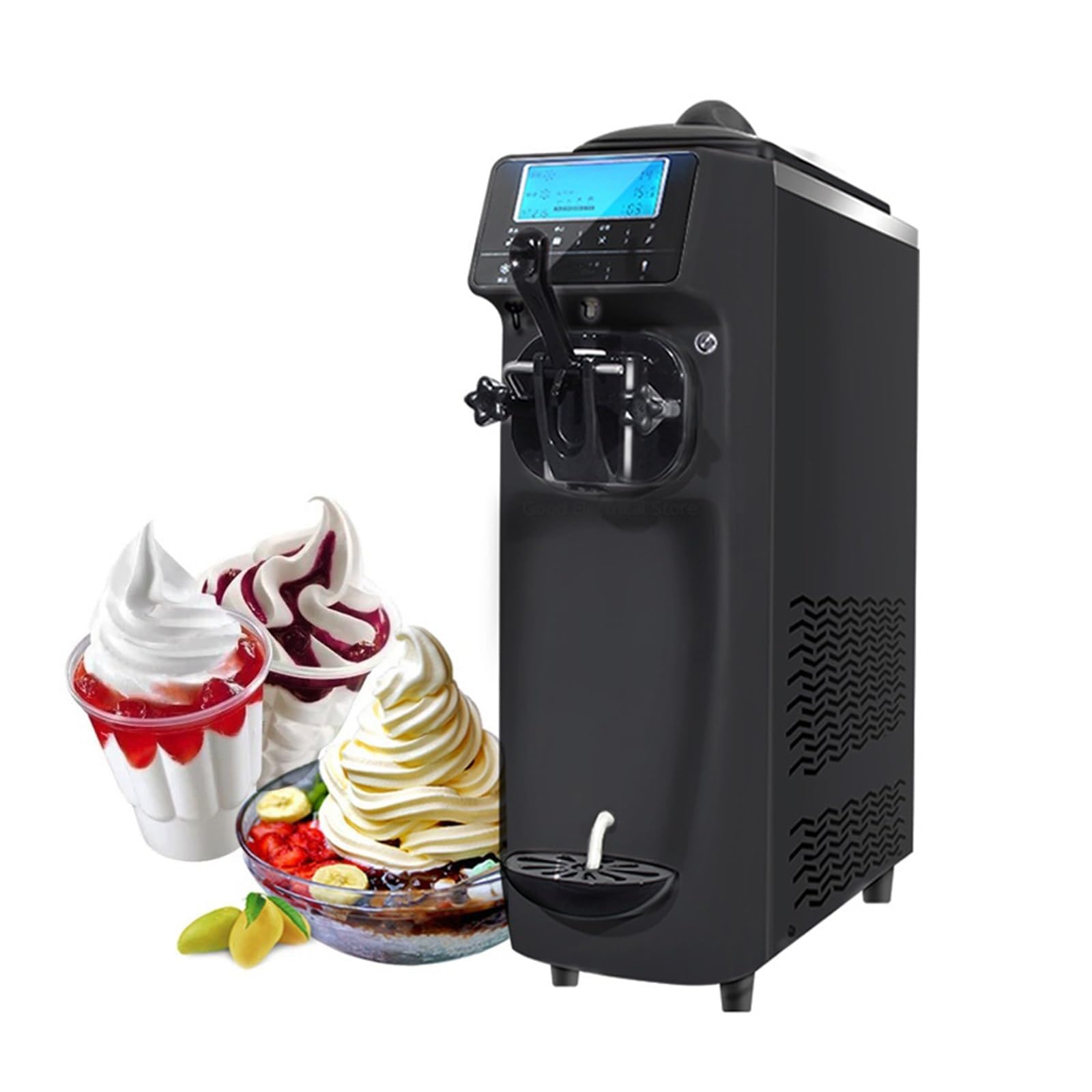DISHENGZHENIce Cream Machine, Single Head, Soft Ice Cream Machine with LCD Display & Timer, Commercial Ice Cream Making Machine Summer Snack Shop Cafe Desktop Ice Cream Maker