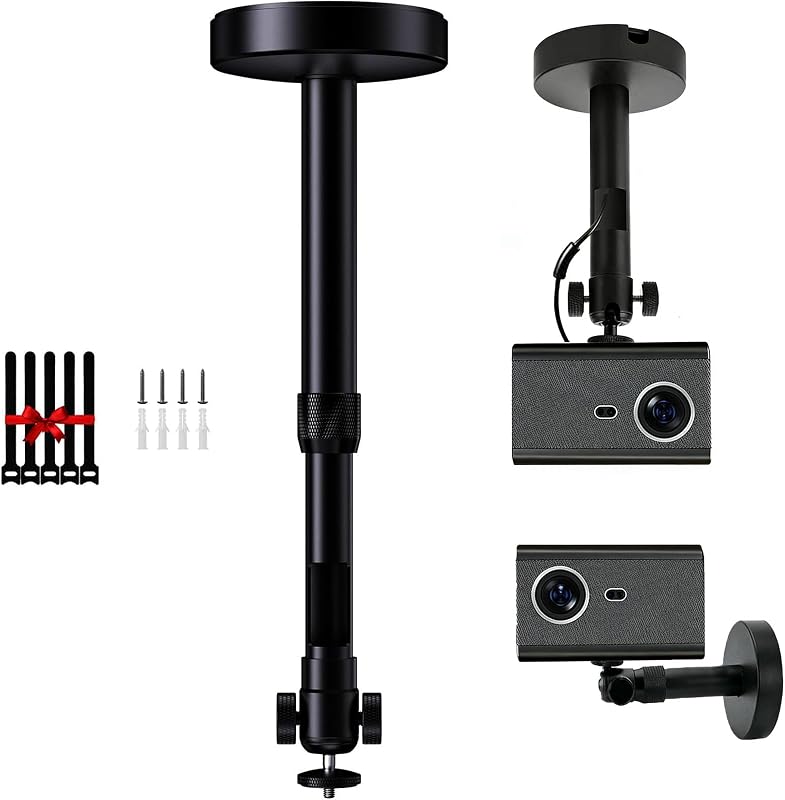 DAWASAPAT Ceiling Projector Mount Bracket Matte Black, 360° Rotation & 90° Tilt, Adjustable 9"-15" Length, ¼-Inch Screw