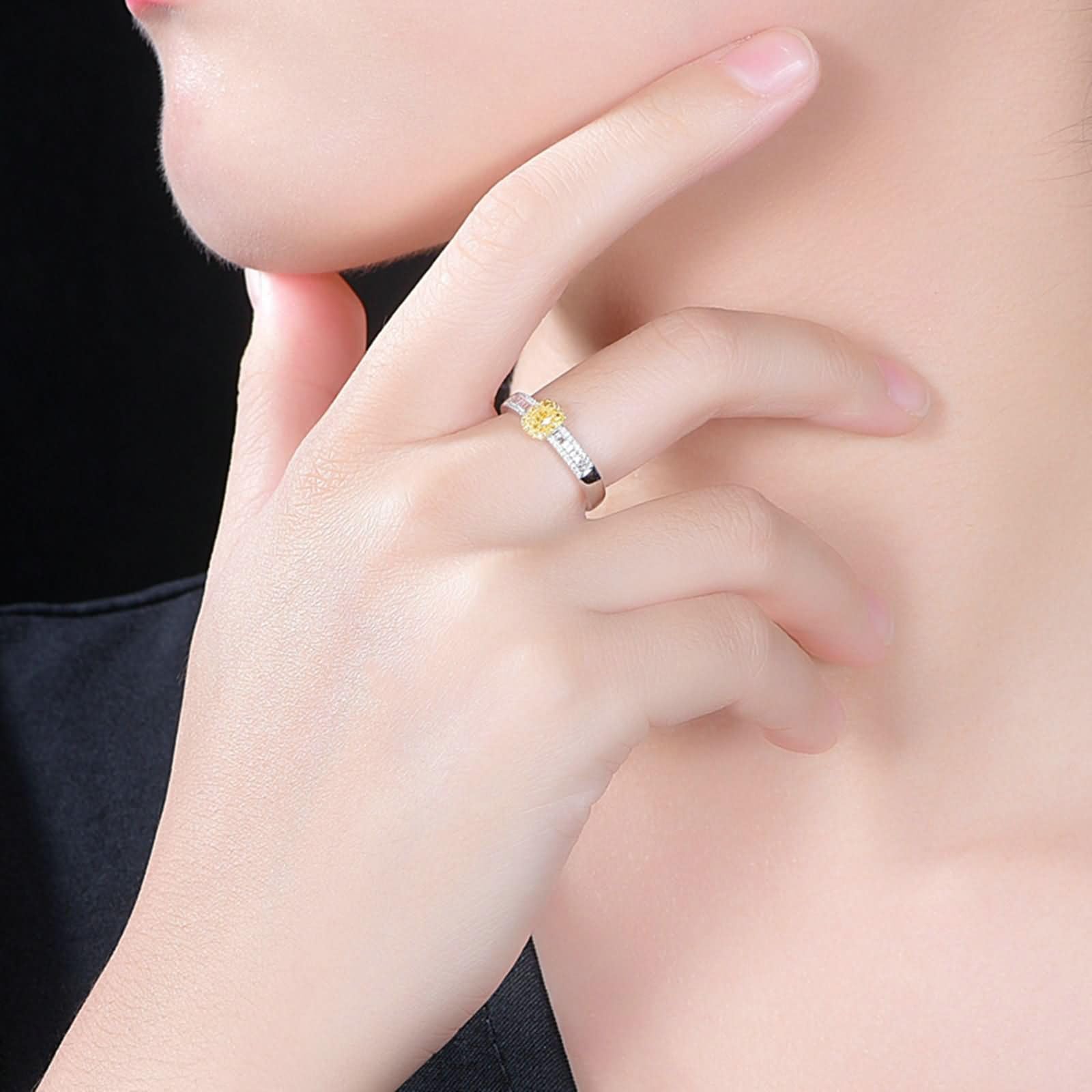 Anillo Compromiso 9K / 14K / 18K Oro Blanco Mujer, 4 Garras Cuadrado con Diamante de 0,2ct, Anillo de Compromiso Mujer Plata Amarillo