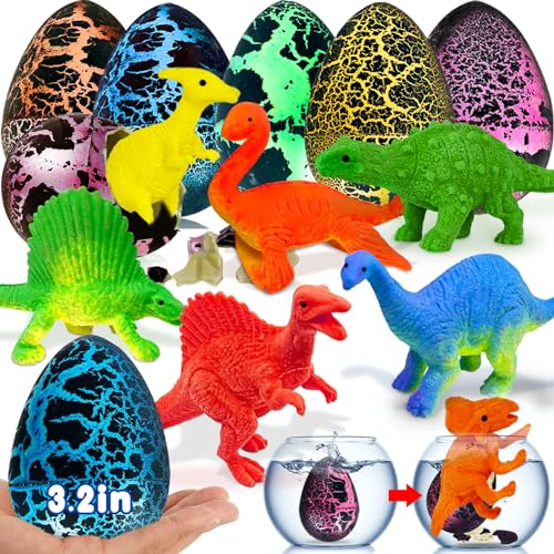 6 Pack 3.2" Jumbo Easter Dinosaur Eggs Hatching Dinos Egg Grow in Water Crack Surprise Easter Eggs Hunt Games Easter Basket Stuffers Fillers Easter Gifts Party Favors for Toddlers Kids Boys Girls