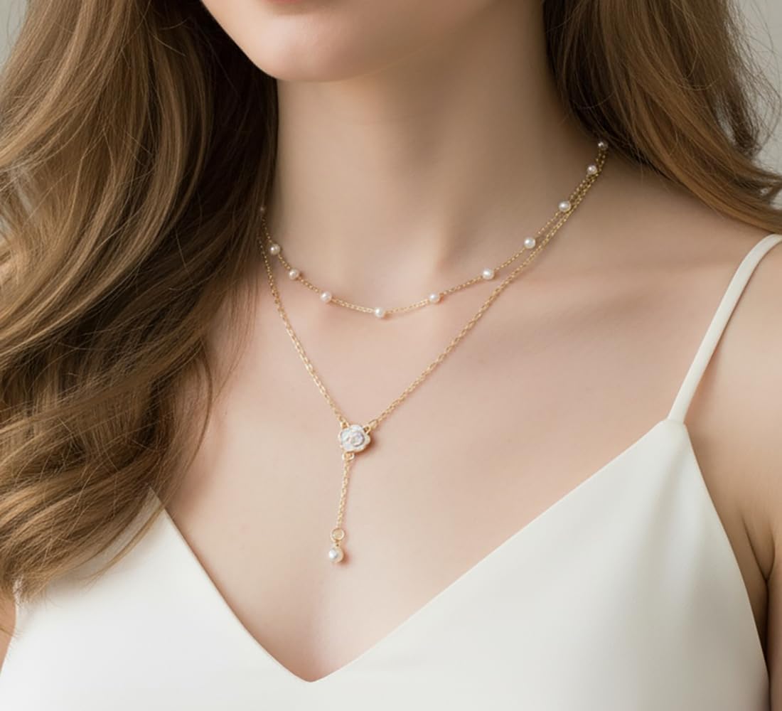 Pearl Necklace for Women Trendy,14K Gold Plated Pearl Pendant Necklace，Adjustable Gold-Tone Chain, Elegant Jewelry for Wedding Birthday Gift - Image 4