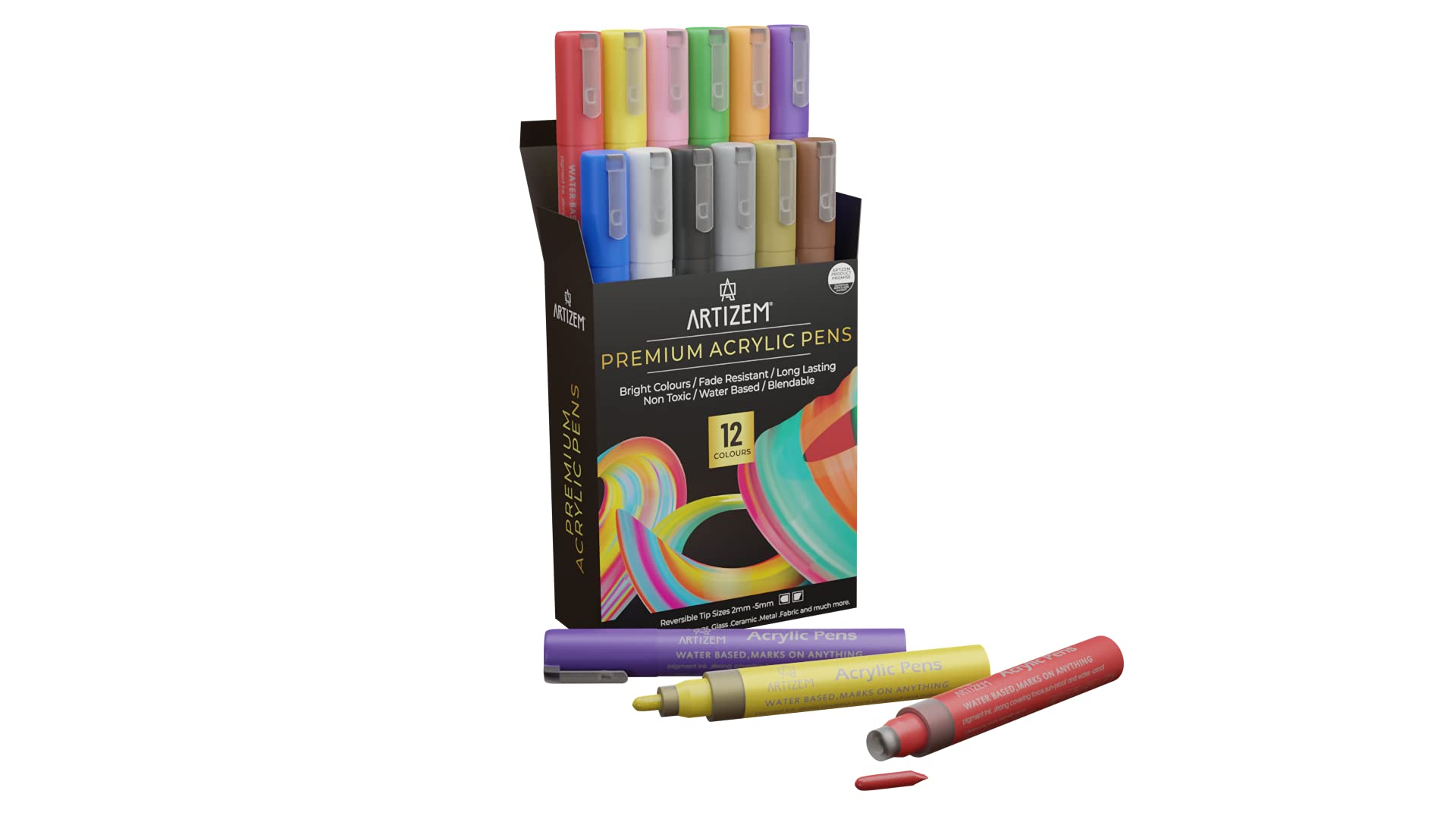 Photo 1 of Acrylic Paint Pens For Rock Painting, Glass, Ceramic, Fabric, Porcelain, Wood, Canvas And More 2mm-5mm Reversible Tip, Highly Pigmented And Water Based, By ARTIZEM