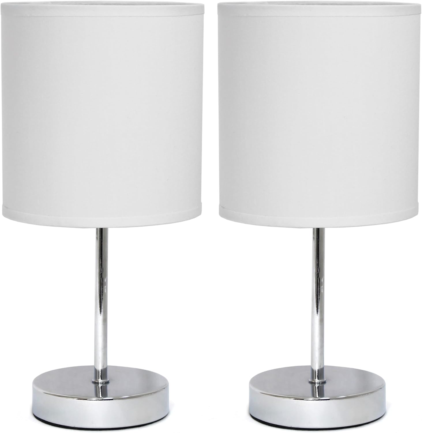 Simple Designs LT1195-WHT-2PK 11.81" 2-Pack Subtle Sparkle Basic Chrome Mini Table Lamp Set, for Living Room, Bedroom, Office, White Shades