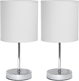 Simple Designs LT1195-WHT-2PK 11.81" 2-Pack Subtle Sparkle Basic Chrome Mini Table Lamp Set, for Living Room, Bedroom, Office, White Shades
