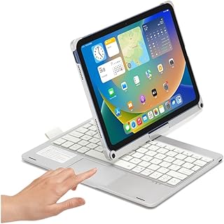 360° Rotatable Touch Keyboard for iPad 10th Generation 2022 10.9 inch Backlight Keyboard Built‑in Trackpad, Bluetooth Foldable Keyboard Cover for iPad 10 (Silver)