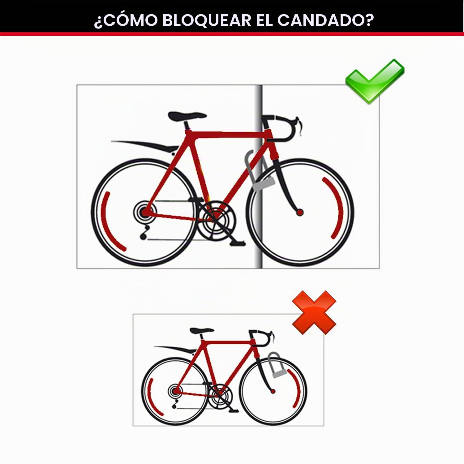 Master Lock Candado Bicicleta U, Llave, Antirrobo Certificado, 8278EURDPRO