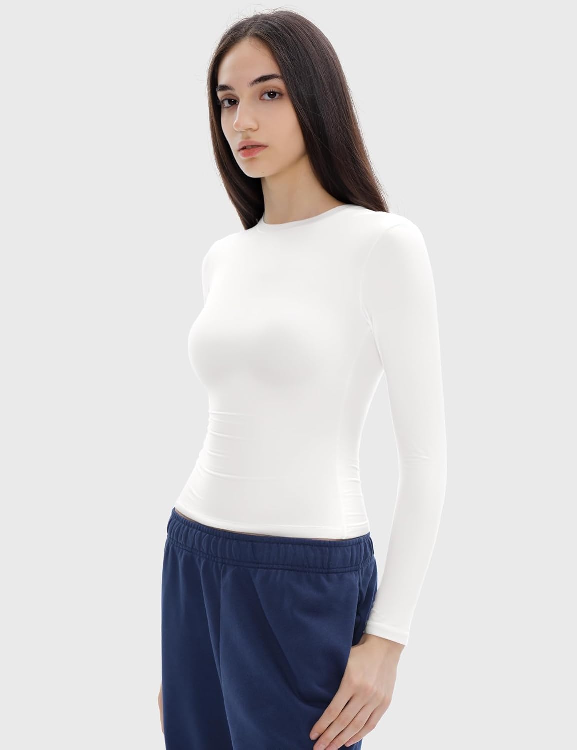 Women's Long Sleeve Shirts Crew Neck Slim Fit Going Out Tops Basic Tees Barely There Collection - Image 2