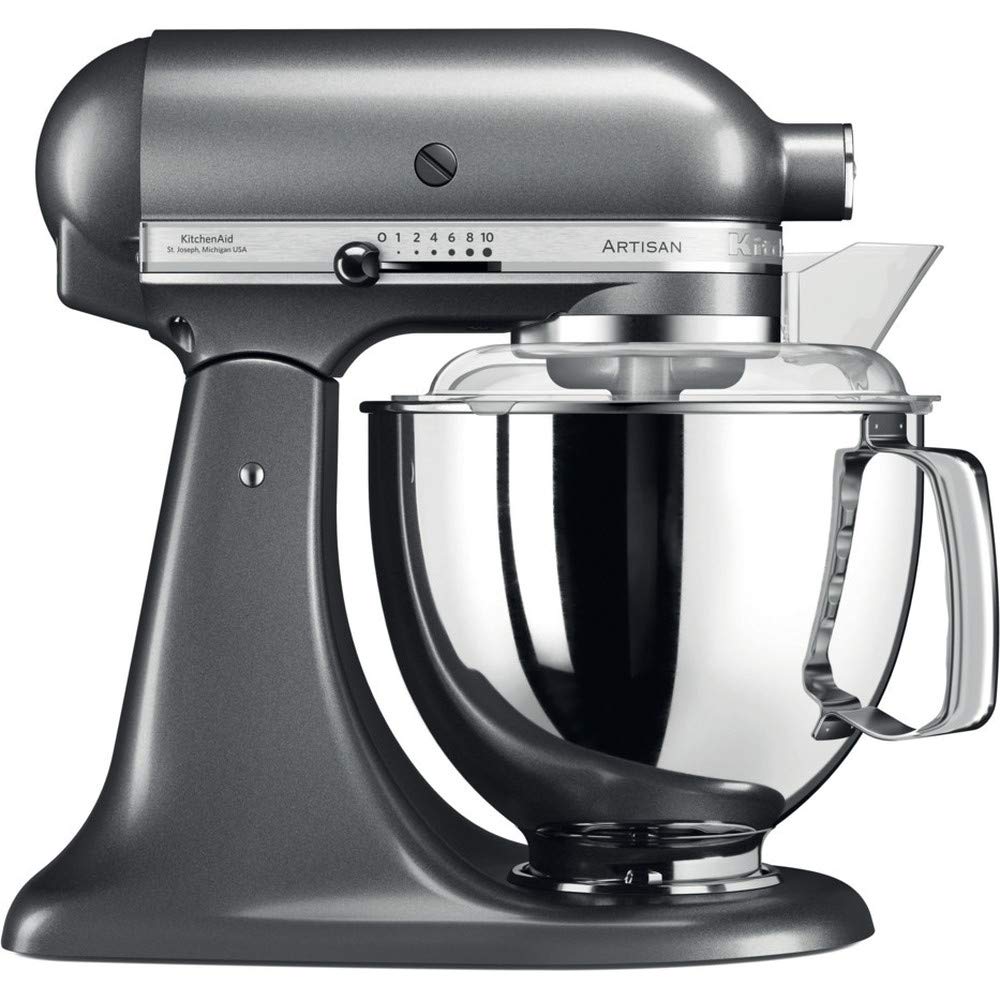 KitchenAid Robot kuchenny – Artisan – uchylny przetwarzacz spożywczy – ugniatarka do ciasta z 5 akcesoriami – 2 miski ze stali nierdzewnej – 4,8 l – srebrny medalion