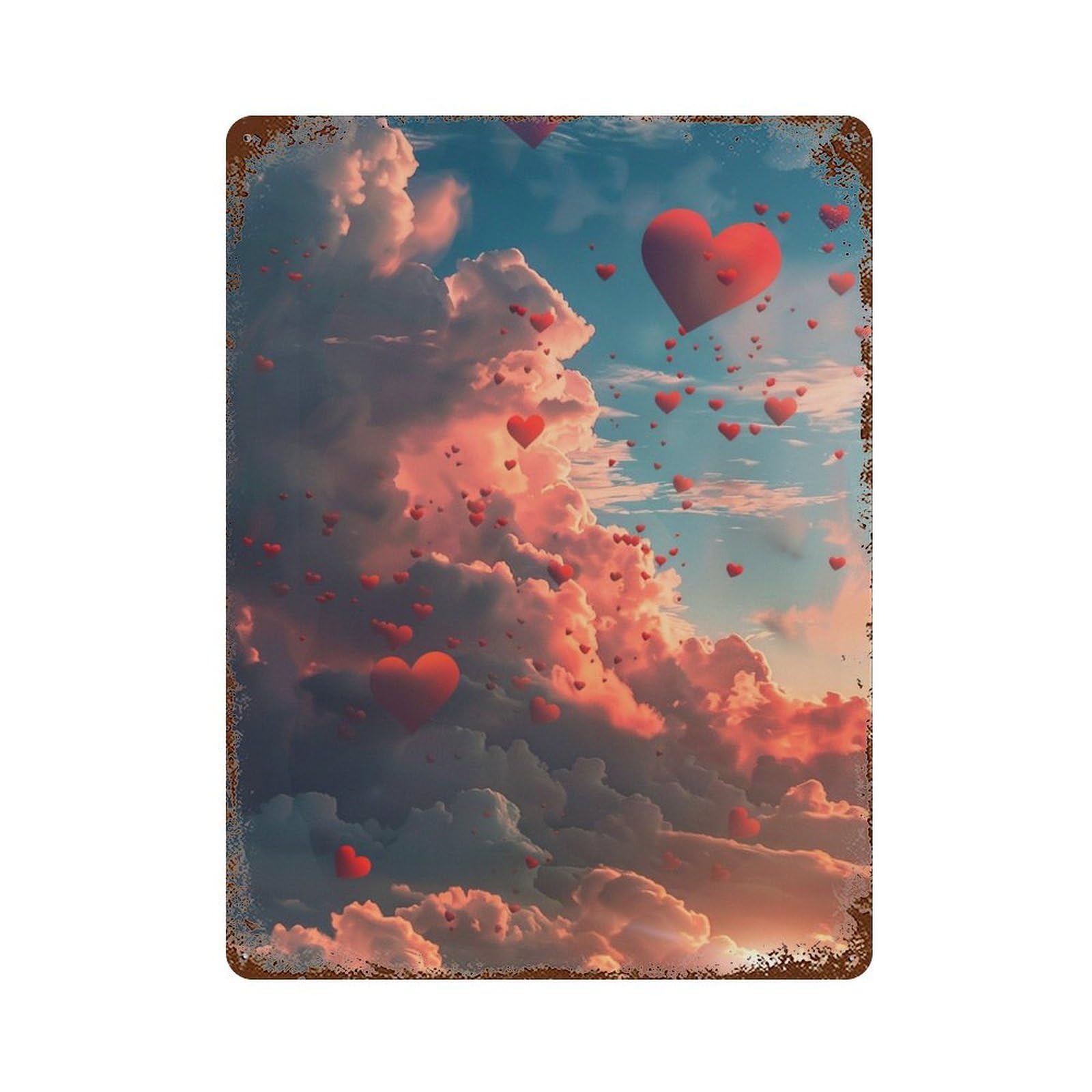 Rusty Metal Tin Sign with Hearts in The Sky Design 15.7"x11.8", for Farmhouse, Kitchen And Entryway Decor, Classic Wall Plaque