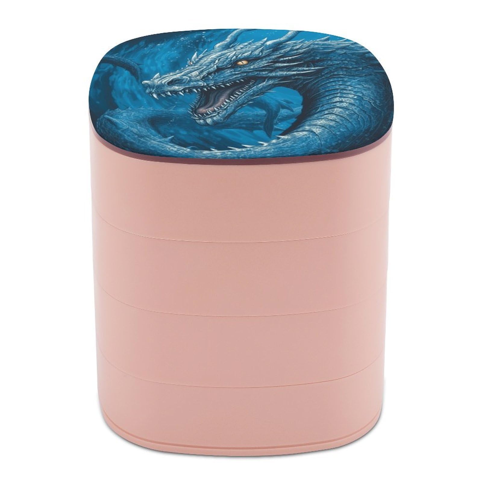 VstaDank Dragon Cool Blue Jewelry Box with Mirror Travel Small Jewelry Case for Women 4-Layer Rotatable Jewelry Organizer Storage Box Portable Jewelry Storage Case for Rings Earrings