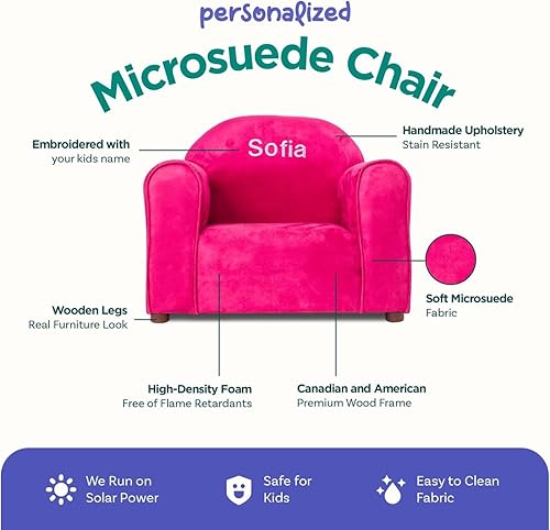 Miniatura 6 de Silla infantil personalizada, personaliza con nombre, tapicería de microgamuza suave, sillón bordado para niños, marco de madera resistente, fácil