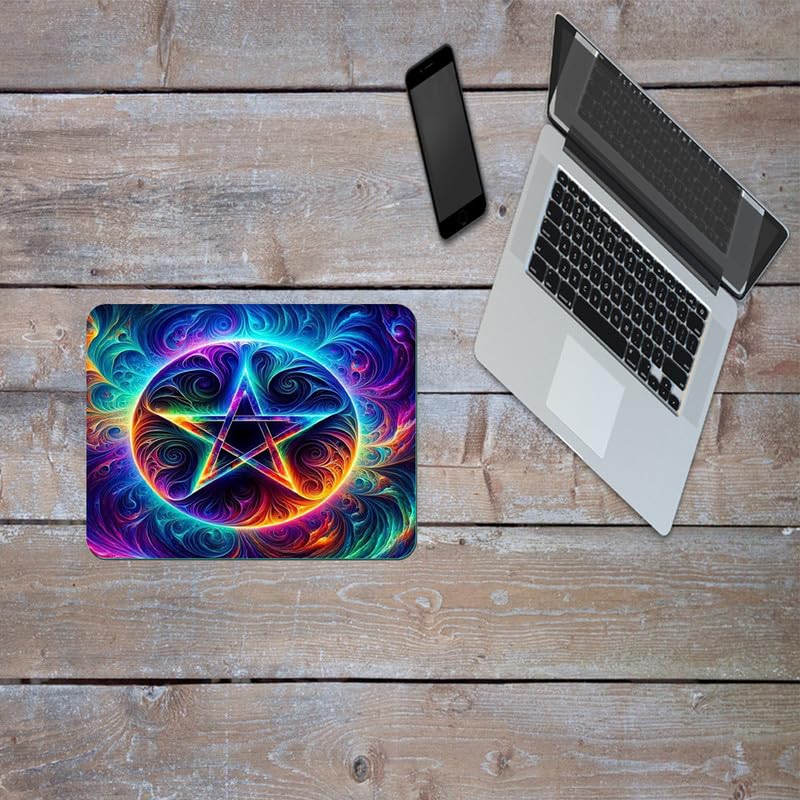 Image of Shivor Gaming Mouse Mat | Psychedelic Desktop Setup Printed Design | Circle Pentagram Artwork | Smooth Control Surface | Non Slip Rubber Base | Compatible with Laser Optical Mice | Standard Size