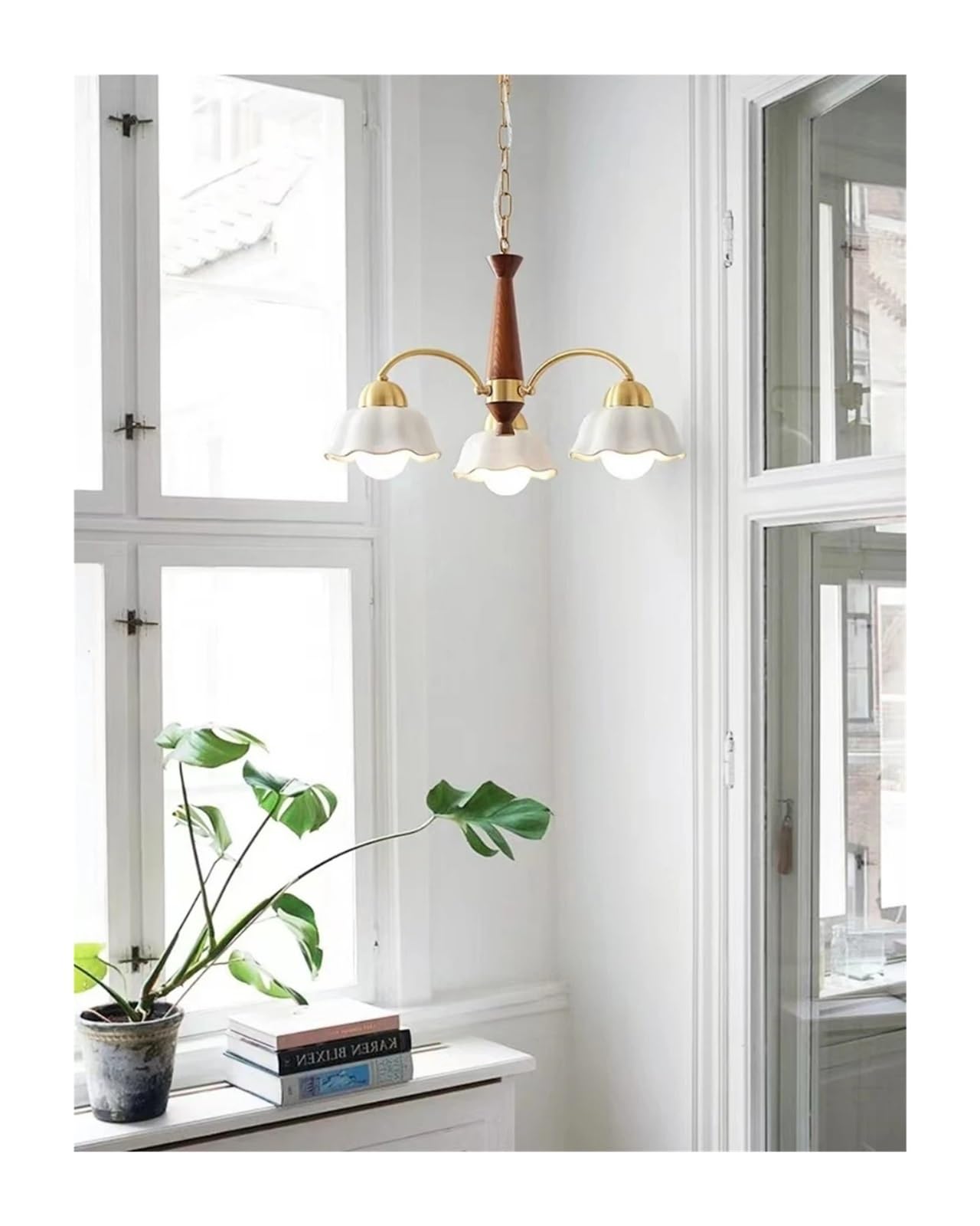 YUFENG Salon scandinave V-intage - Lampe de luxe en porcelaine blanche tout en laiton Ambiance Salle à manger Lumières de chambre à coucher