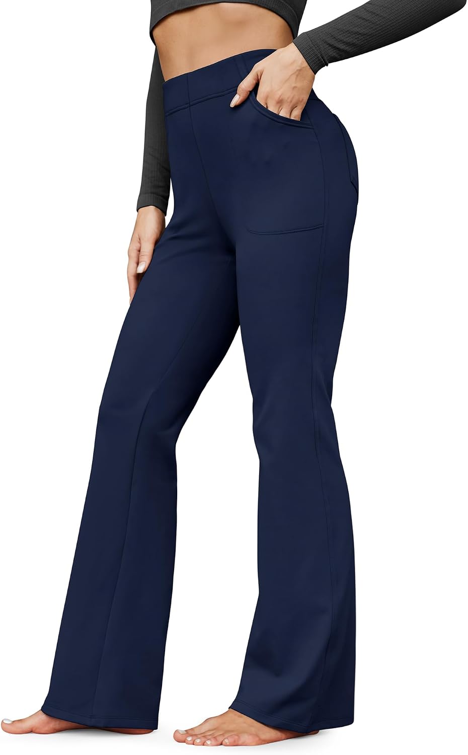 G4Free Flare Dress Yoga Pants with Pockets for Petite/Regular/Tall Women Work Pants Warm Bootcut Leggings