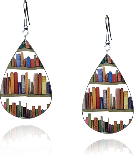 Miniatura 8 de Bookcase Earrings, Book Dangle Earrings for Women Book Lover, Bookshelves Earrings Acrylic (Teardrop)