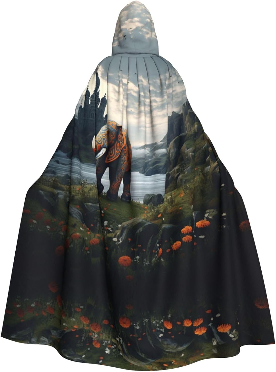 Fantasy Elephant Unique Darkness Poncho Shawl - Customizable Wearable Blanket for Women, Perfect Halloween Costume Accessory, Knight, Akatsuki, and More