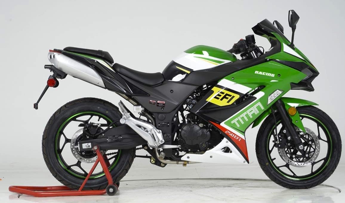 HHH Upgraded Titan 250 EFI Street Motorcycle 6 Speed 250cc Motorcycle Adult Sports Bike and Custom Alloy 17 inch Wheels - Color Green