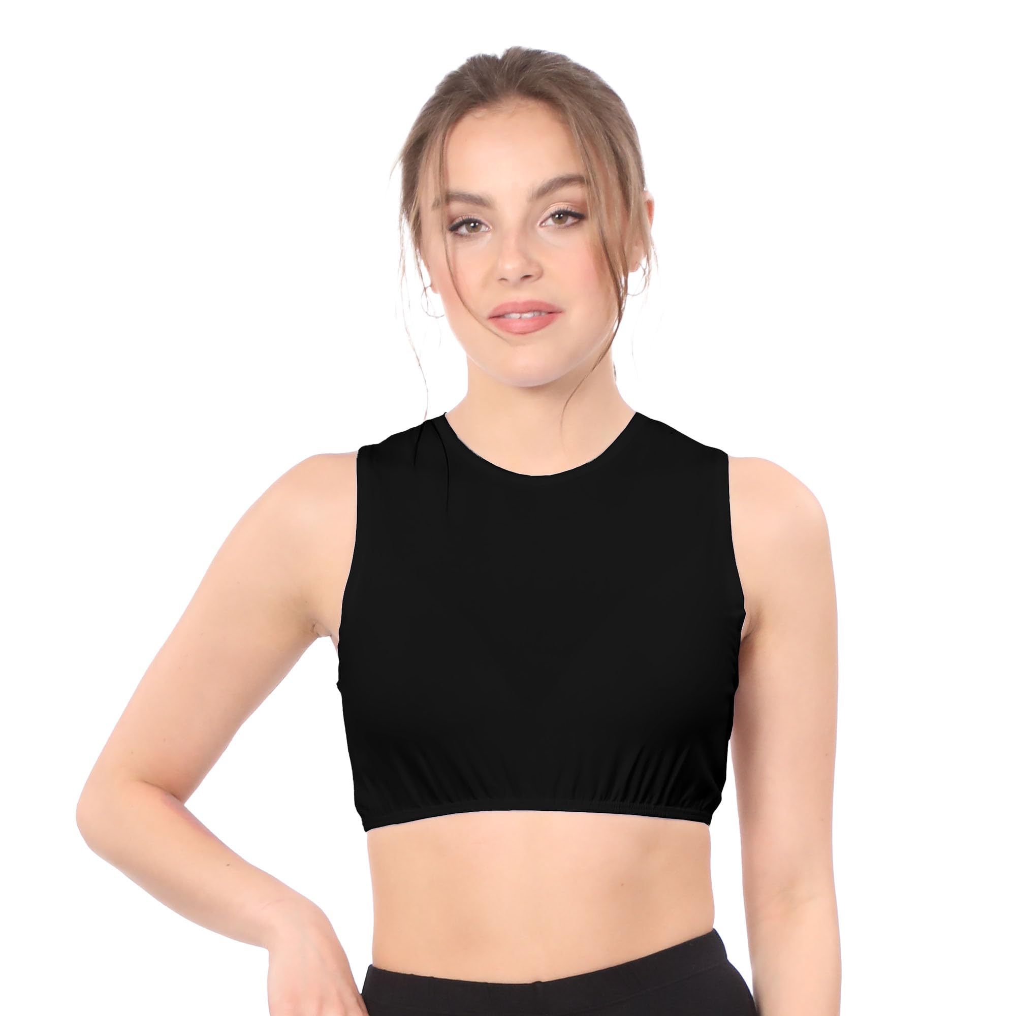 Kosher Casual Women's Modest High Neck Cropped Layering Shell - Cotton Spandex Full Shoulder Sleeveless Tank - black - XX-Large