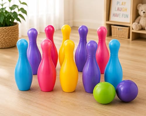 Kids Bowling Set with Colourful Plastic Pins & Bowling Balls, Indoor & Outdoor Bowling Game Toy for Toddlers & Children, Active Play & Hand-Eye Coordination Development