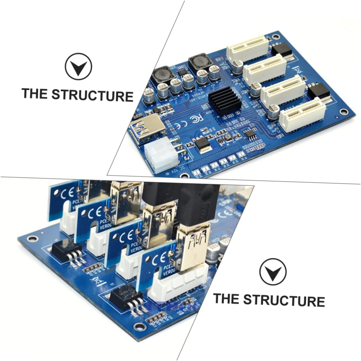 jojofuny PCI-E 1X to 4X Adapter Card for GPU Mining M.2 Expansion Card 4 Ports PCI-E Riser Extender for Desktop Computers High-Speed Data Transfer