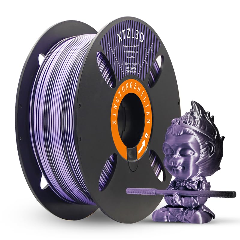XTZL3D Dual Color Silk 3D Printing Filament, 2-in-1 co-Extruded, high Speed PLA + Dichromatic Filament (Black and Purple