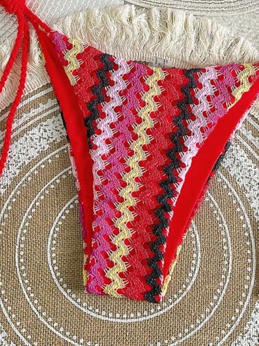 Image of ZAFUL 2 Piece Triangle Bikini for Women Knitted Rope Halter Bikini Sets Sexy Bathing Suit Side Tie Swimsuits Beachwear