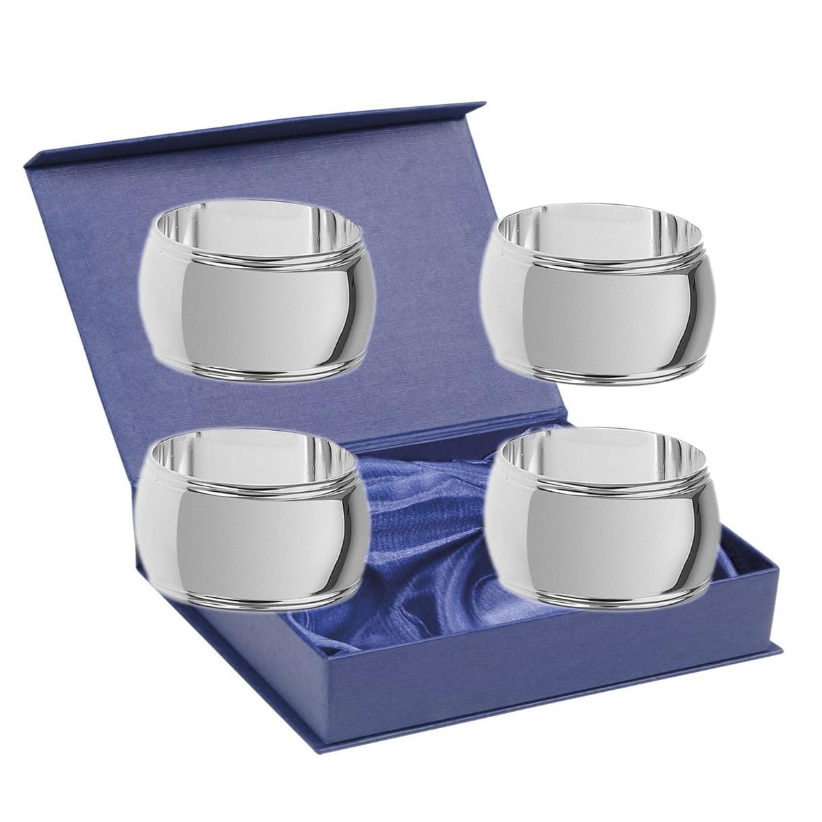 Lot de 4 ronds de serviette ovales avec motif de fil Ø 5 cm Plaqué argent de qualité supérieure Prêt à offrir Avec emballage cadeau élégant