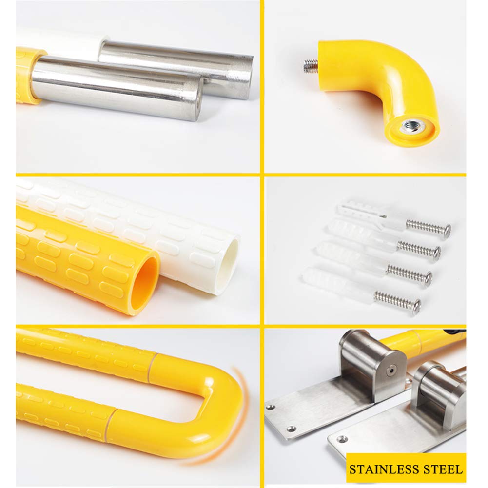 Maniglione di Sicurezza Ribaltabile da Muro, Maniglione per disabili, corrimano per Il Bagno con Gamba di Sostegno, Bianco/Giallo (60×70cm)