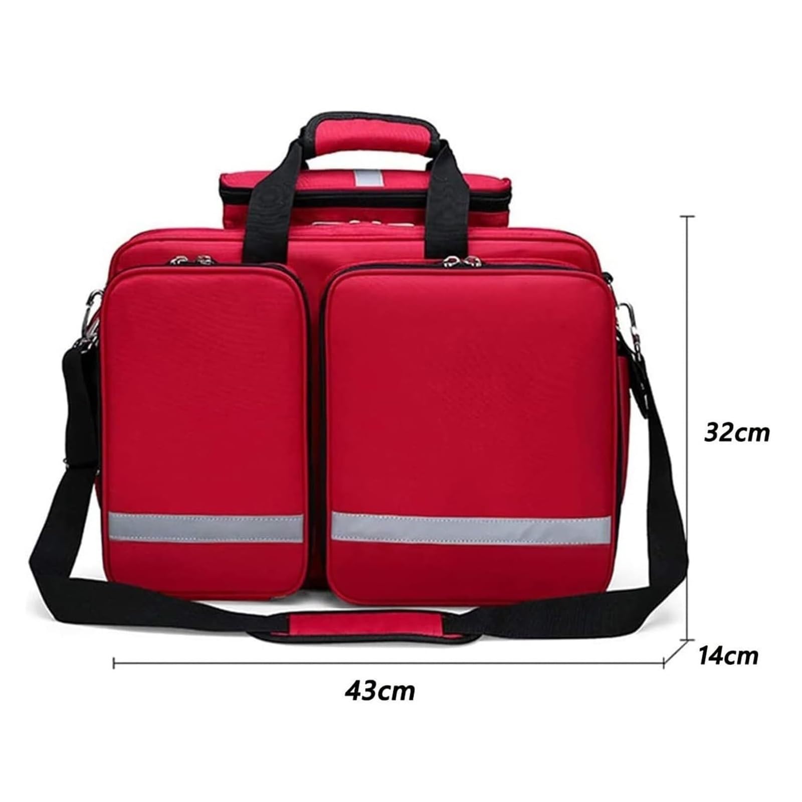 Grande Trousse de Secours Roulante - Sac Médical Robust avec Roues pour Secourisme, Camping & Maison - Mallette Imperméable Rouge Signalétique Poignée (L43xP32xH14 cm)