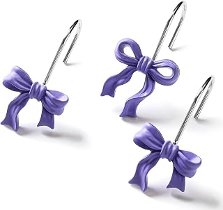 Cute Bow Shower Curtain Hooks Rings for Bathroom,Purple 12PCS