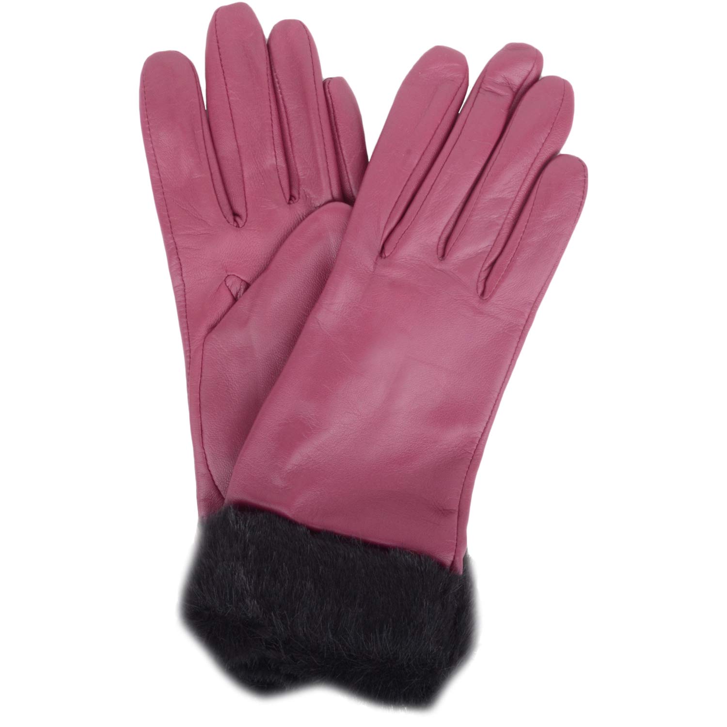 SNUGRUGS Leather Winter Gloves - Women's XL - Faux Fur Trim - Fleece Lined - Dark Pink