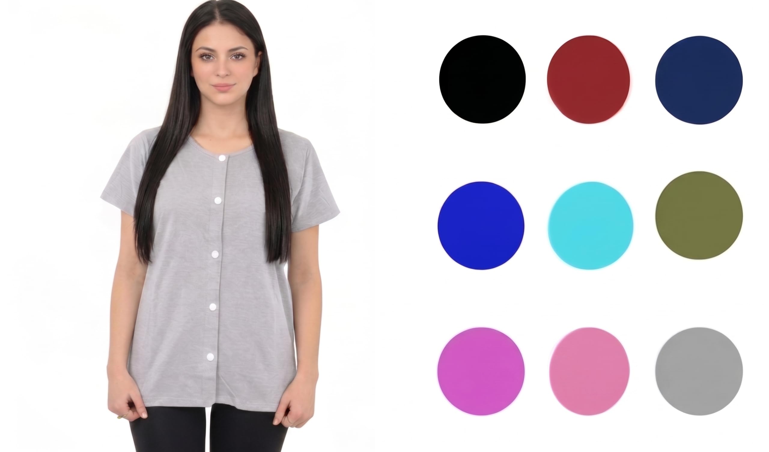 USBD Camisa de cuello redondo con bolsillos de drenaje, cómoda recuperación de mastectomía, soporte postoperatorio para mujer