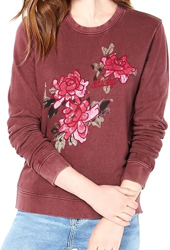 Lucky Floral Pullover Sweatshirt, Wine 
