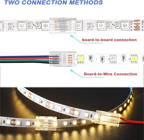 Miniatura 3 de Paquete de 20 conectores de tira de luz LED RGB, 4 pines de 0.394 pulgadas, 2 conectores adaptadores LED impermeables transparentes sin soldadura