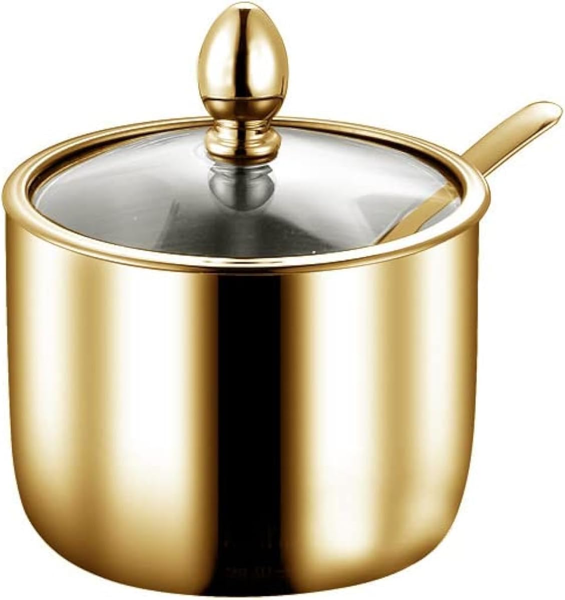 Gold Stainless Steel Sugar Bowl Spice Jar Seasoning Pot Storage with Lid Spoon