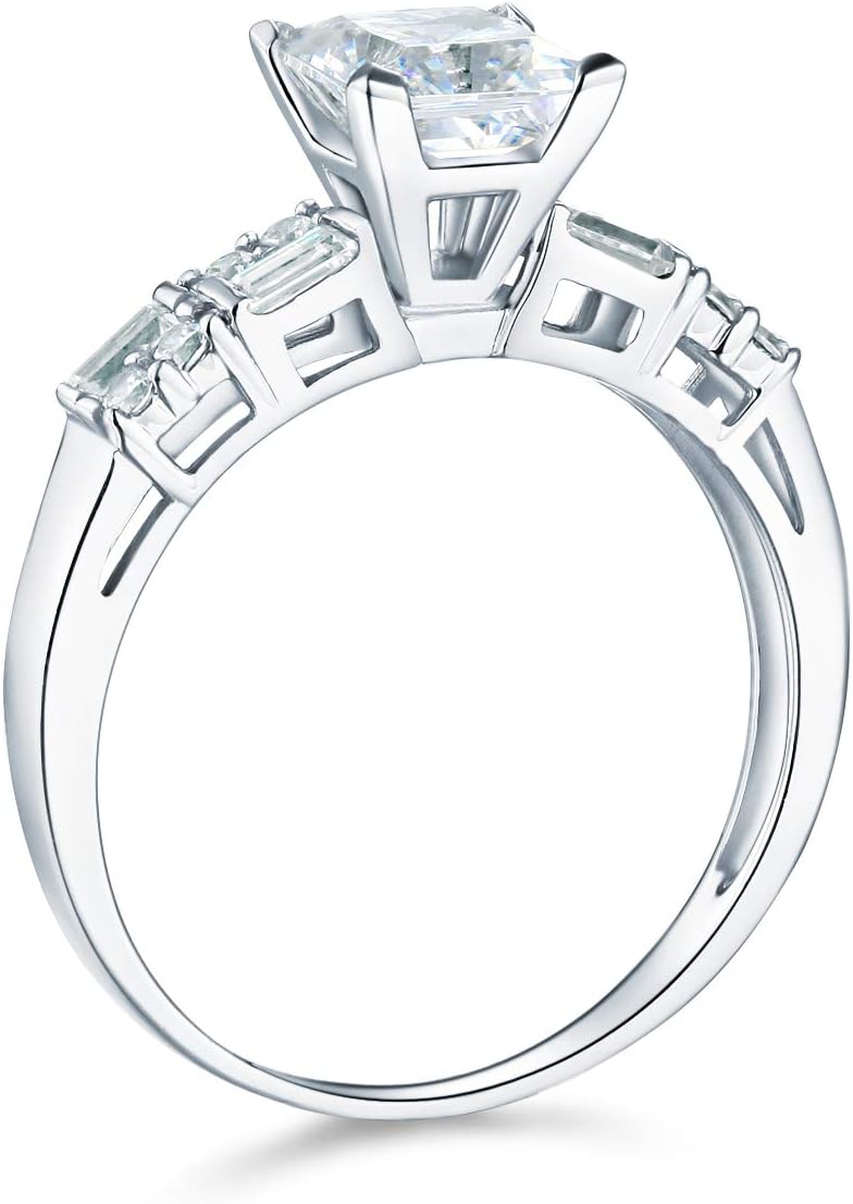 Wellingsale Ladies Solid 14k White Gold Polished CZ Cubic Zirconia Princess Cut Engagement Ring and Wedding Band Bridal Set